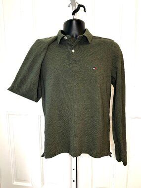 Heathered forest green long-sleeved polo - Slim Fit